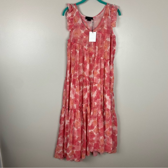 HATCH The Anaelle Midi Dress in Pink Poppy Silk Blend Size 2 Maternity Medium - Picture 2 of 11